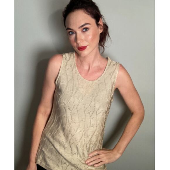 Every Green Vintage Italian Knitwear Beige Gold Sleeveless Tank Italy Lux ~ Sz M - Picture 2 of 8